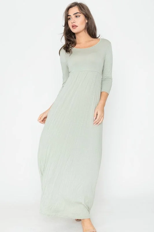 Plus Solid 3/4 Sleeve Maxi Dress Comfortable Ruffle Maxi Dress