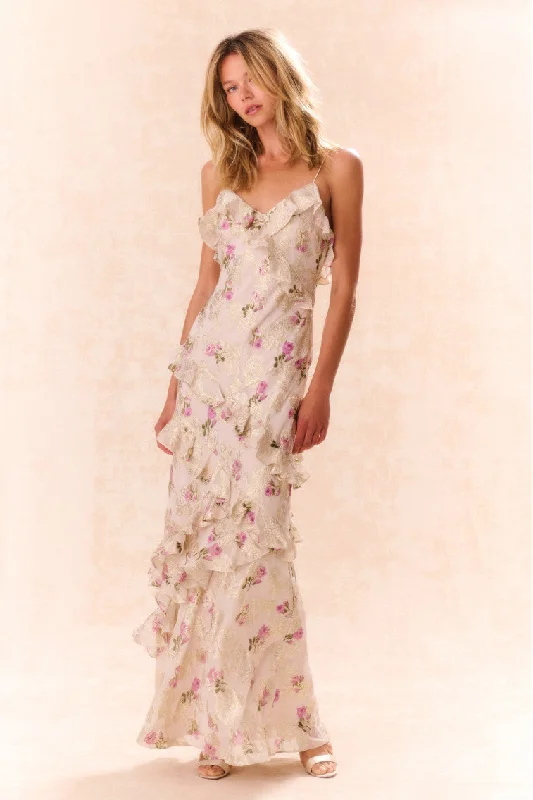 Rialto Floral Silk Maxi Dress Trendy A-Line Maxi Dress