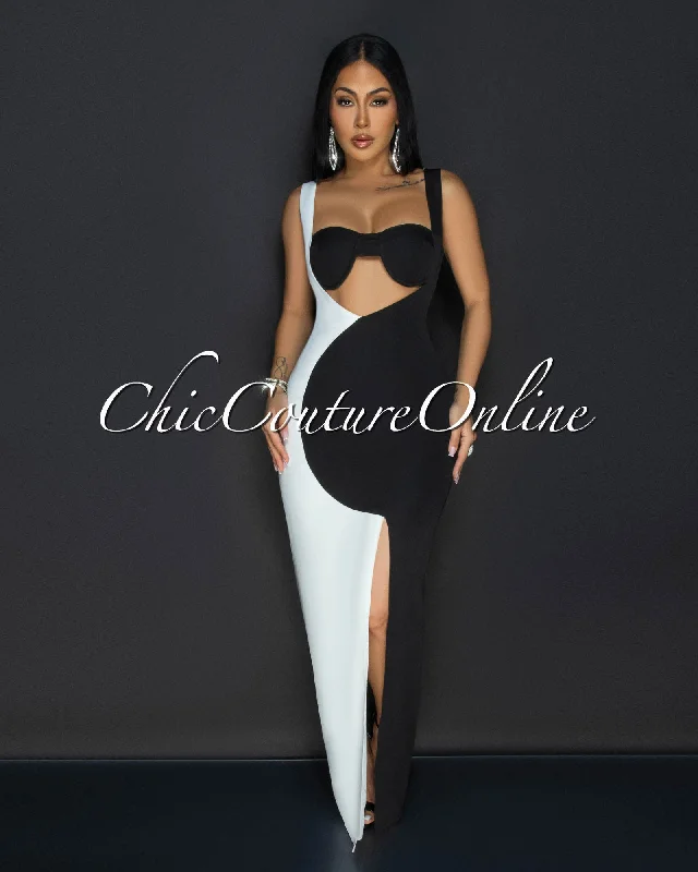 Rosina Black White Sleeveless Cut Out Maxi Dress Classic Black Maxi Dress