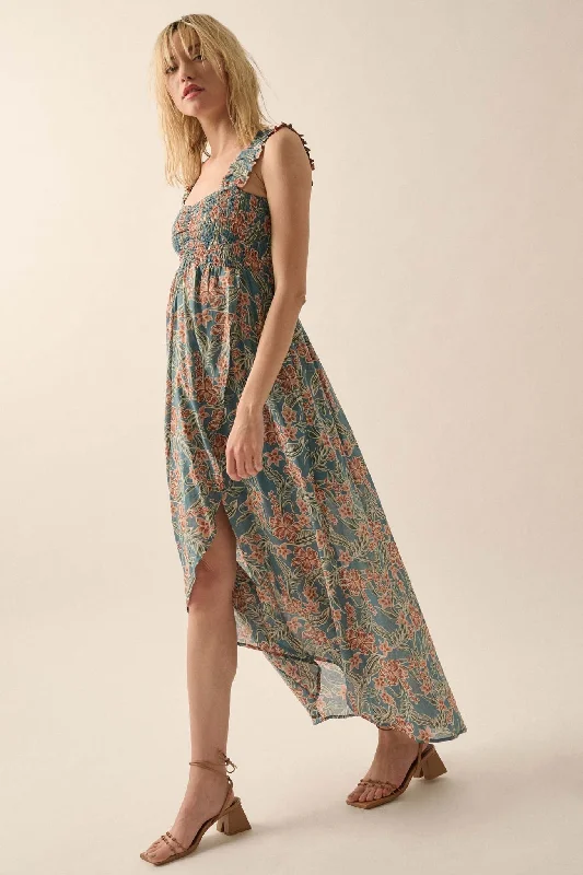 Sultry Season Floral High-Low Tulip Maxi Dress Comfortable Ruffle Maxi Dress