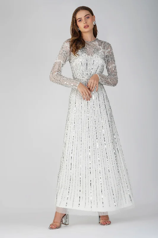 Teresa Embellished Maxi Dress in Silver Fashionable Asymmetrical Maxi Dress