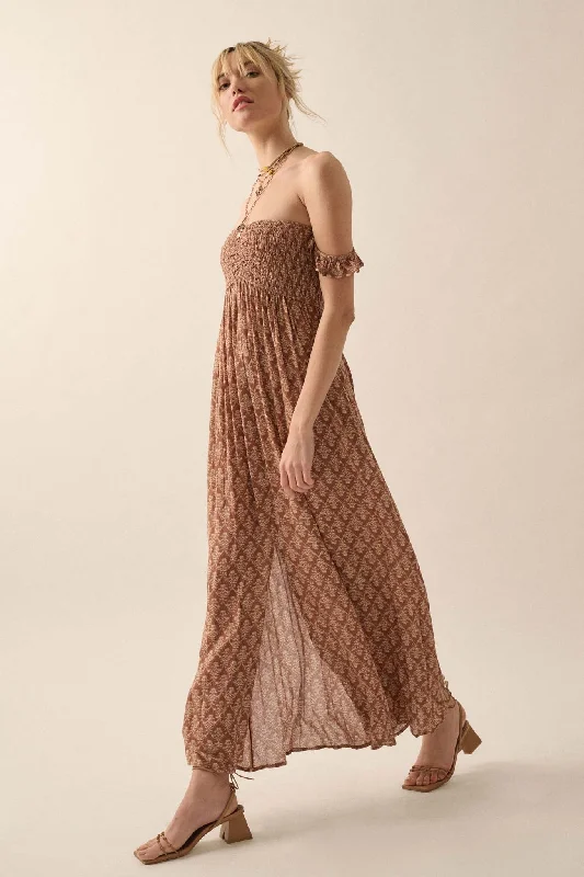 Timeless Romance Floral Off-Shoulder Maxi Dress Cozy Knitted Maxi Dress