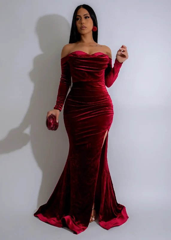 Velvet Rose Maxi Dress Red Comfortable Ruffle Maxi Dress