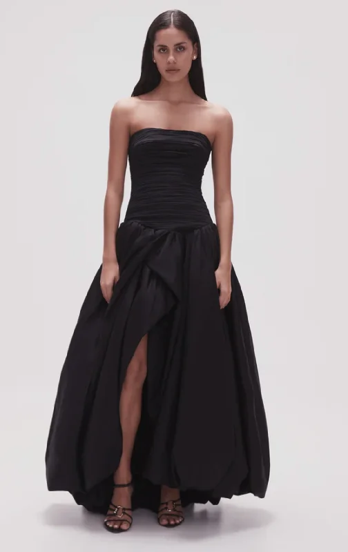 Violette Bubble Hem Maxi Dress (Black) Comfortable Ruffle Maxi Dress