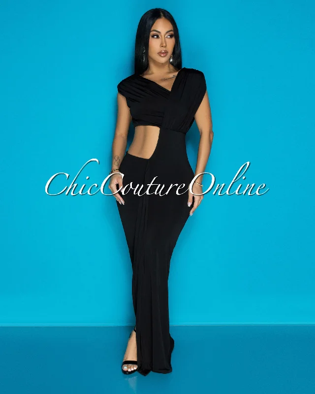 Violi Black Off Shoulder Cut Out Maxi Dress Chic Summer Maxi Dress