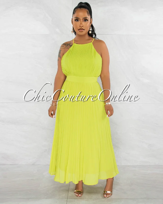 Yedda Lime Green Pleated Maxi Dress Classic Strapless Maxi Dress