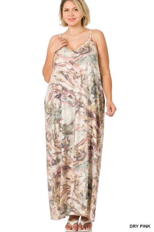 ZE231 - CURVY PRINT MAXI DRESS Trendy Maxi Dress with Belt