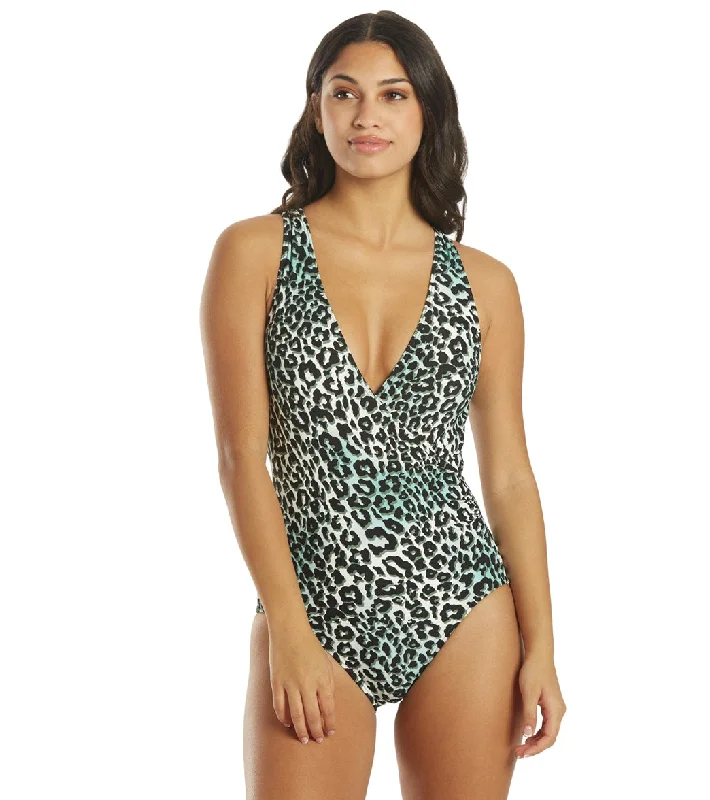 Carmen Marc Valvo Women's Isola Jaguar  V Neck One Piece Swimsuit Black Strapless Swimsuit Top