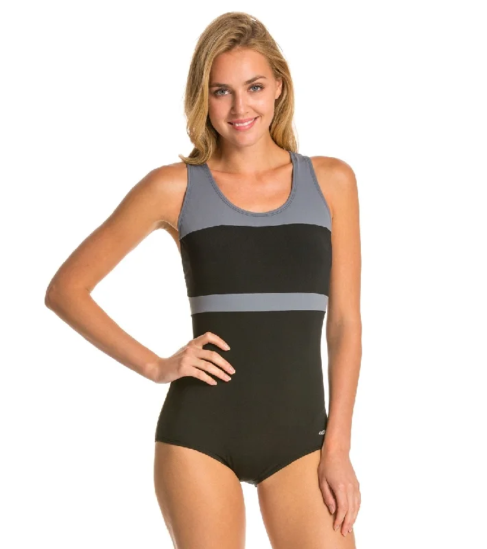 Dolfin Conservative Color Block Lap Suit Swimsuit Black/Grey Sporty Swimsuit Style