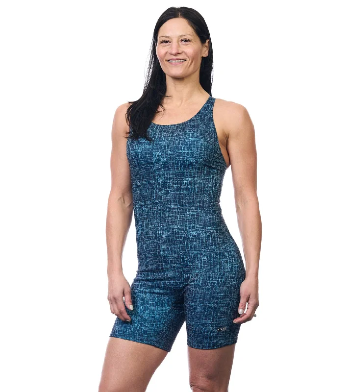 EQ Swimwear Women's Plaid Spectrum Unitard Blue Adjustable Strap Swimsuit