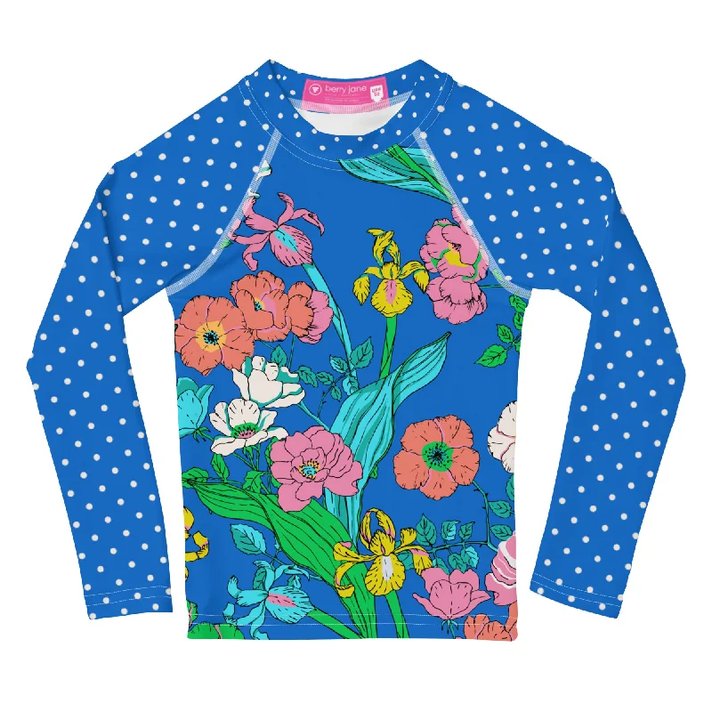 Girls UPF 50+ Swim Shirt Rash Guard, Electric Blue Paradise (2T-7) Elegant Ruffled Bikini