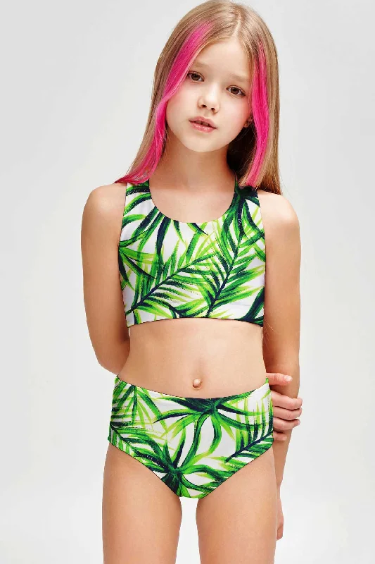 Island Life Claire Green Two-Piece Swimsuit Sporty Swim Set - Girls Sporty Swim Shorts