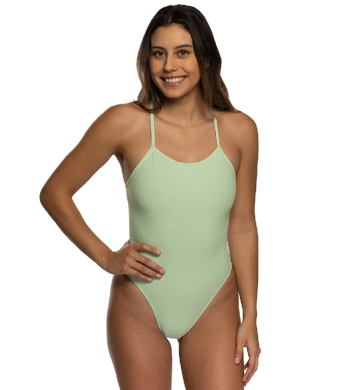 JOLYN Women's Perry Solid One Piece Swimsuit Deep-V Swimsuit Design