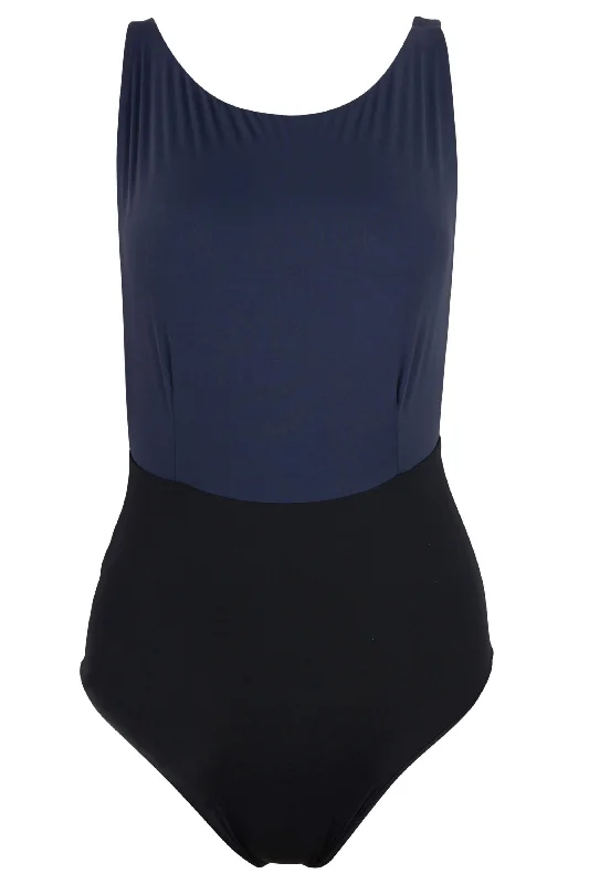 Kate One Piece Swimsuit Color Block Black/ Navy Blue Strapless Swimsuit Top