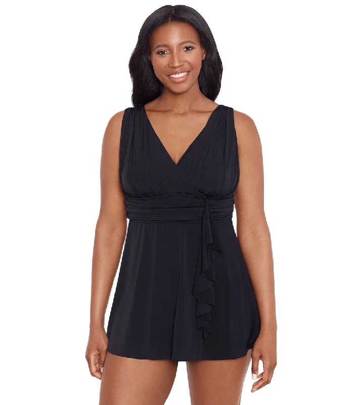 Longitude Women's Night Gala Ruffle Goddess Swim Dress Black Sporty Swim Shorts