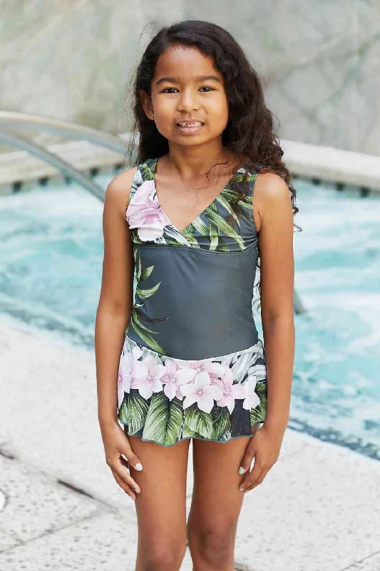 Clear Waters Girls Swim Dress in Aloha Forest Strapless Swimsuit Top