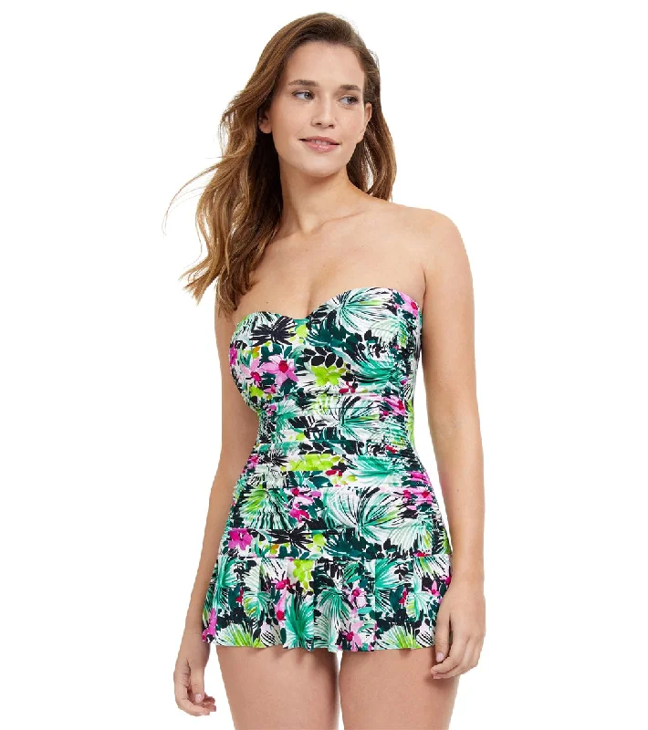 Profile by Gottex Women's Beautiful Day Floral Bandeau Swim Dress Multi Green Sporty Swim Shorts