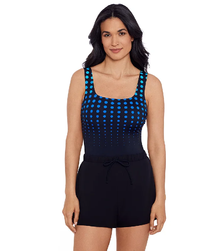 Shape Solver SPORT Women's Going in Circles Scoop Neck Swim Romper Sleek Full Coverage