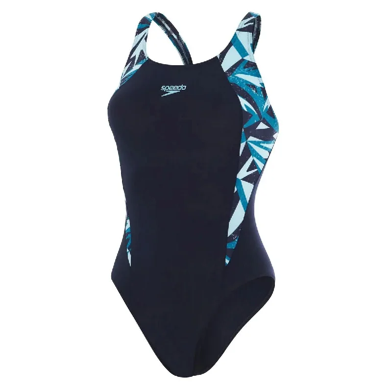 Speedo Hyperboom Splice Muscleback Swimsuit - Womens - True Navy/Nordic Teal/Mercurial Blue Classic Two-Piece Bikini