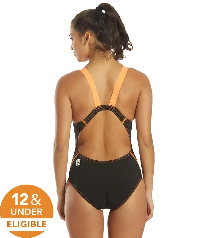 Speedo Women's LZR Racer Pro Recordbreaker with Comfort Strap Tech Suit Swimsuit Black/Orange Plus-Size Bikini Set