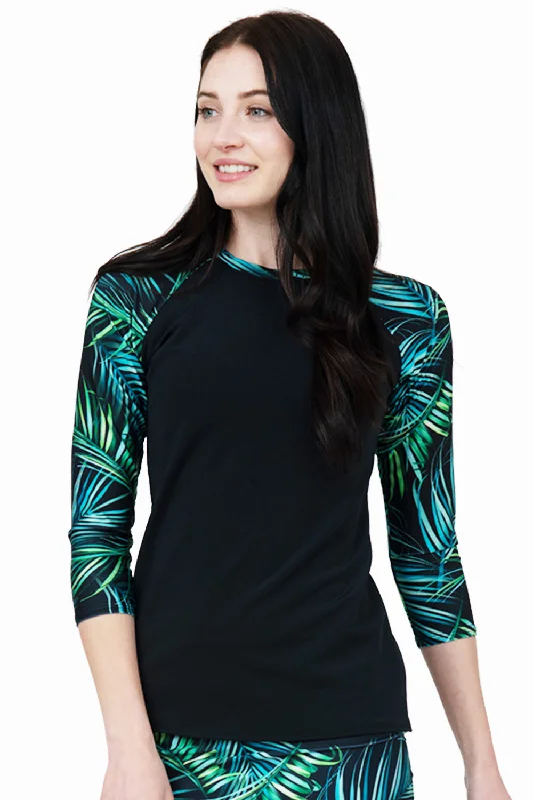 Tropical Leaves Rashguard Swim Top Sexy Two-Piece Set