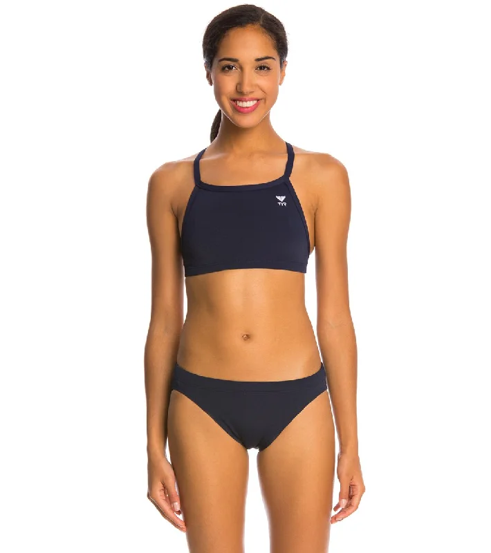 TYR Solid Durafast One Diamondback Workout Bikini Swimsuit Set Navy Sporty Swimsuit Style