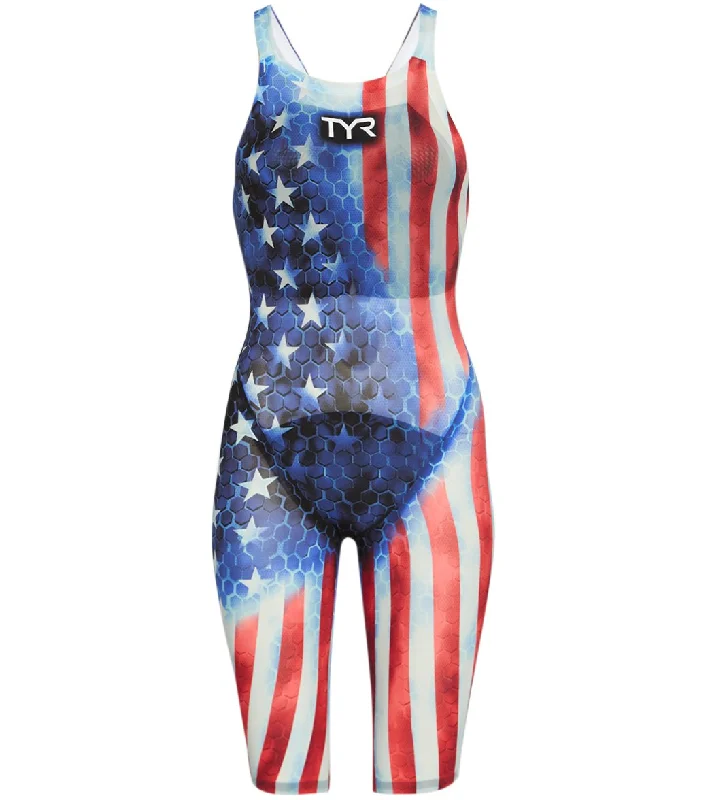 TYR Women's Avictor Supernova USA Open Back Tech Suit Swimsuit USA Deep-V Swimsuit Design