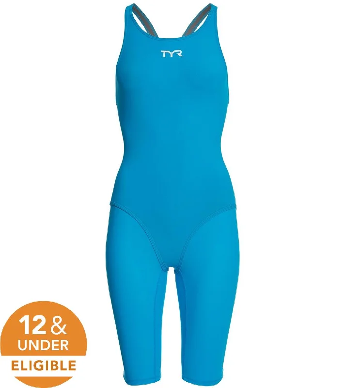 TYR Women's Thresher Open Back Tech Suit Swimsuit Blue/Grey Fun Pattern Swimsuit