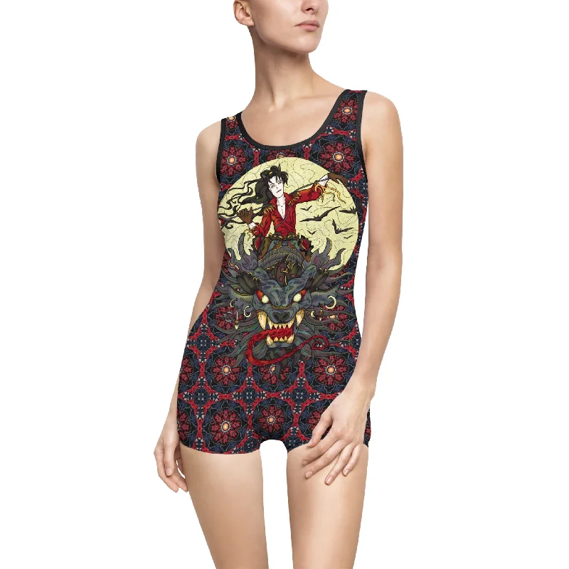 Women's Vintage Swimsuit  - Dragon Rider Sporty Swimsuit Style