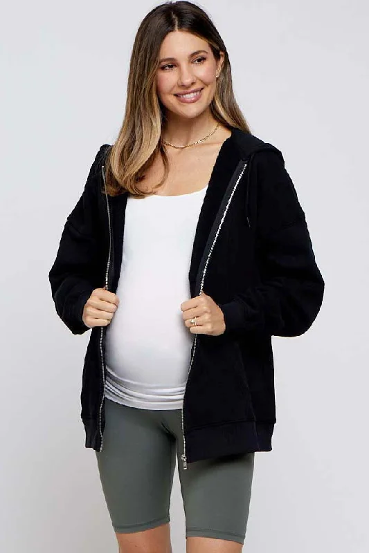 Black Hooded Maternity Jacket Anorak Shell Jacket Lightweight Jacket