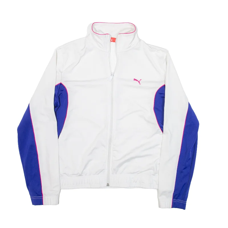 PUMA Track Jacket White Womens UK 14 Zip Front Button Front Snap Front