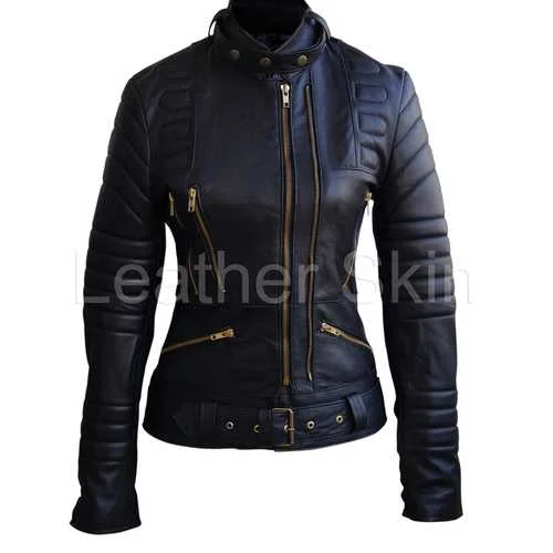 Women Black Leather Jacket Cotton Fabric Linen Fabric Terry Fabric