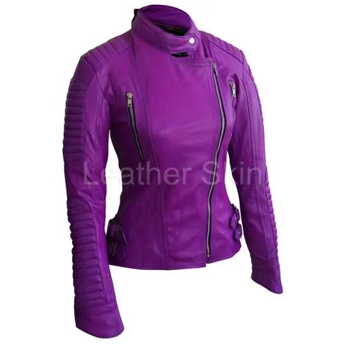 Women Purple Leather Jacket Rayon Fabric Velvet Fabric Corduroy Fabric