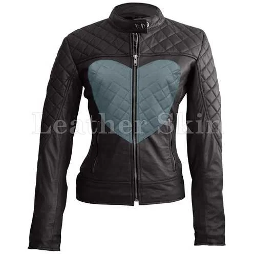 Women Heart Leather Jacket Striped Jacket Polka Dot Jacket Floral Jacket