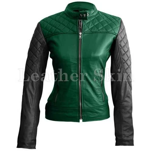 Women Green Leather Jacket Jersey Jacket Tulle Jacket Batik Jacket