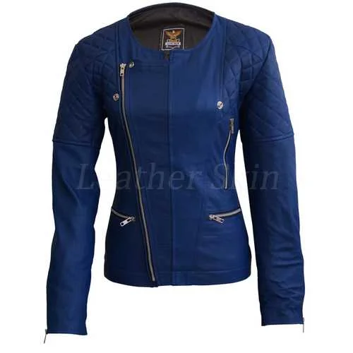 Women Blue Leather Jacket Faux Fur Jacket Real Fur Jacket Shearling Jacket