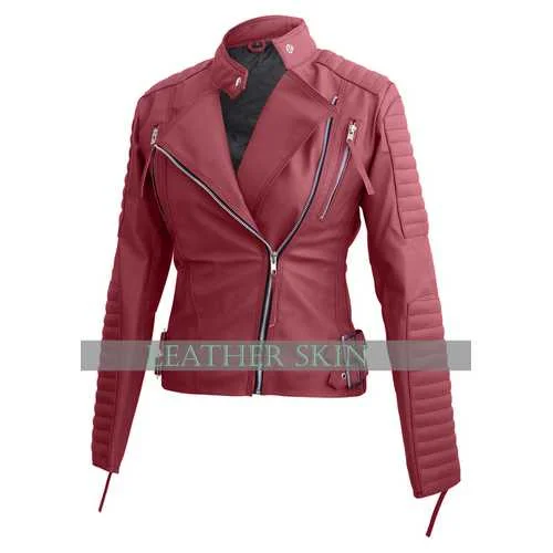 Pink Women Faux Leather Jacket Striped Jacket Polka Dot Jacket Floral Jacket