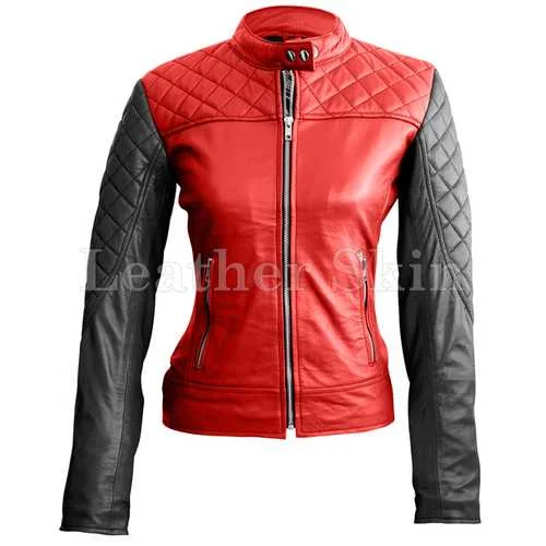 Women Leather Jacket Stand-Up Collar Roll-Neck Collar Turtle Neck