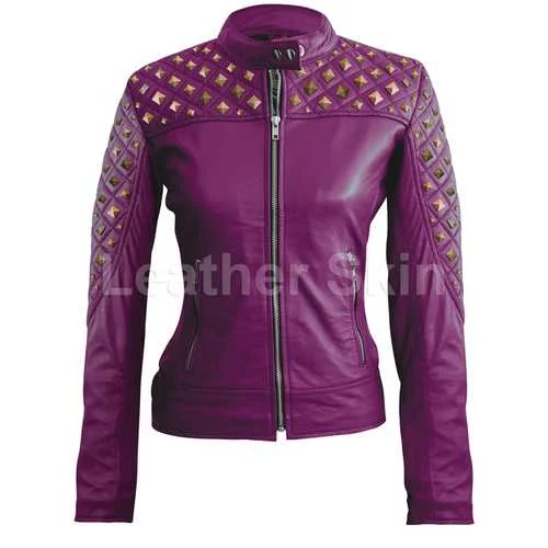 Women Purple Leather Jacket Nylon Fabric Polyester Fabric Spandex Fabric