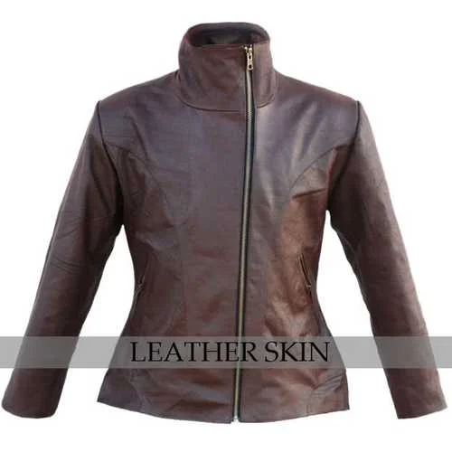 Brown Women Leather Jacket Fleece Jacket Down Jacket Parka