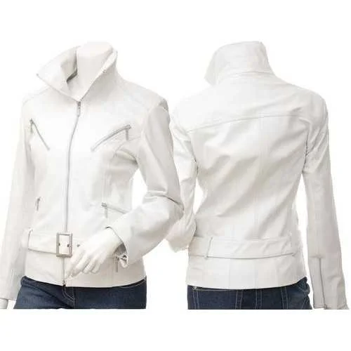 White Women Leather Jacket Zippered Jacket Buttoned Jacket Snapped Jacket