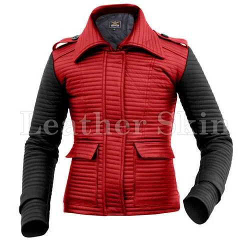 Women Red Leather Jacket Mesh Jacket Canvas Jacket Denim Jacket