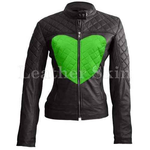 Women Love Leather Jacket A-Line Jacket Boat Neck Shawl Collar