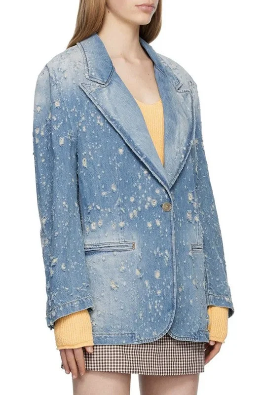 SEXY DENIM BLAZER JACKET Knit Fabric Woven Fabric Fleece Fabric