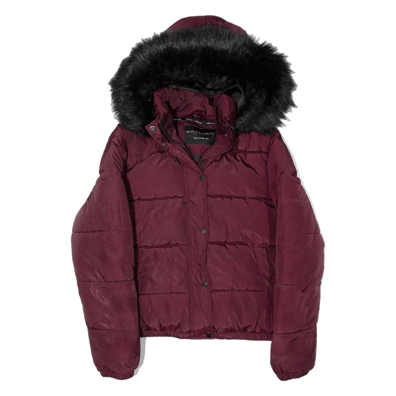 SUPPLY & DEMAND Puffer Parka Jacket Maroon Womens UK 12 Anorak Shell Jacket Lightweight Jacket