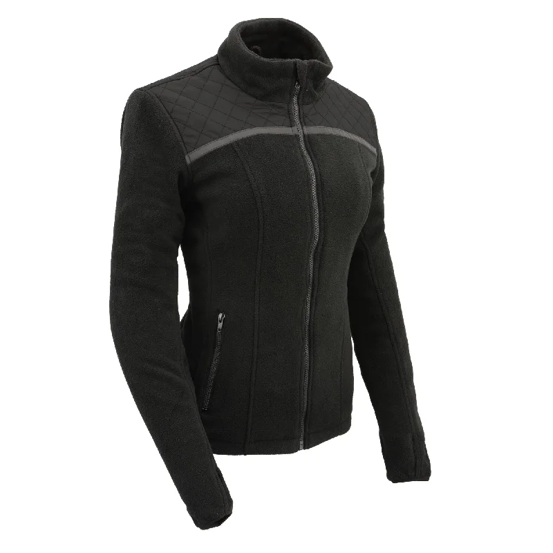 Women Micro Fleece Zipper Front Jacket w/ Reflective Stripes Elasticated Jacket Padded Jacket Insulated Jacket