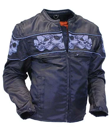 Women Nylon Motorcycle Jacket with Reflector Skulls with Gun Pockets Welt Pockets Slit Pockets Flap Pockets