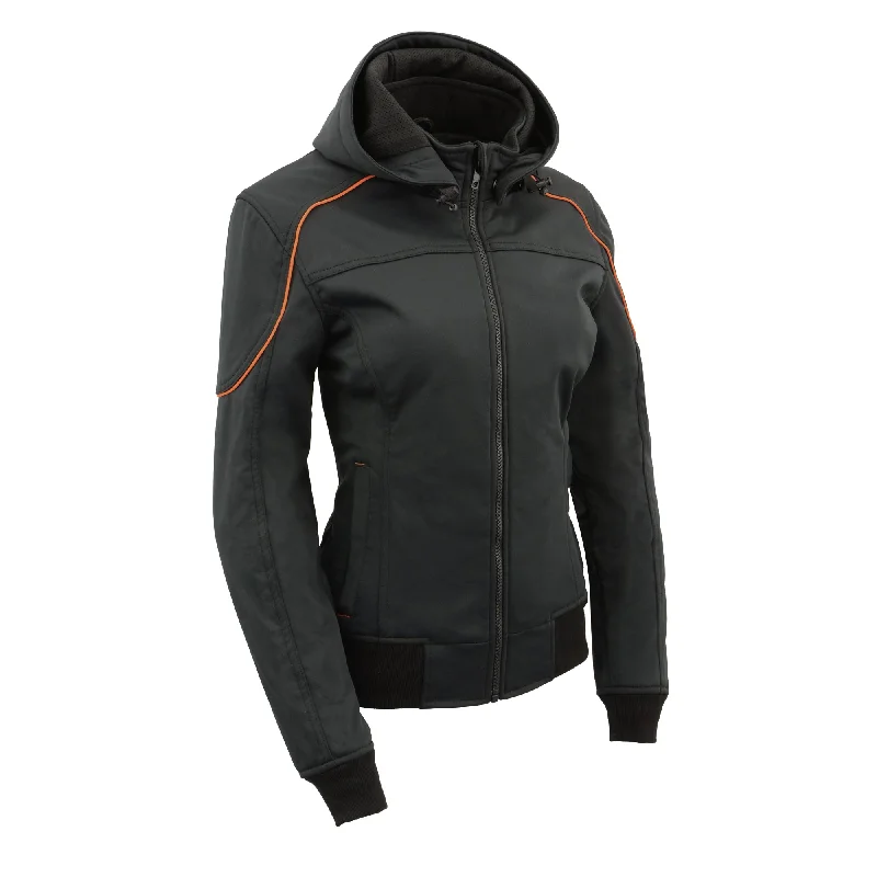 Women Soft Shell Armored Racing Style Jacket with Detachable Hood Cotton Jacket Linen Jacket Terry Jacket