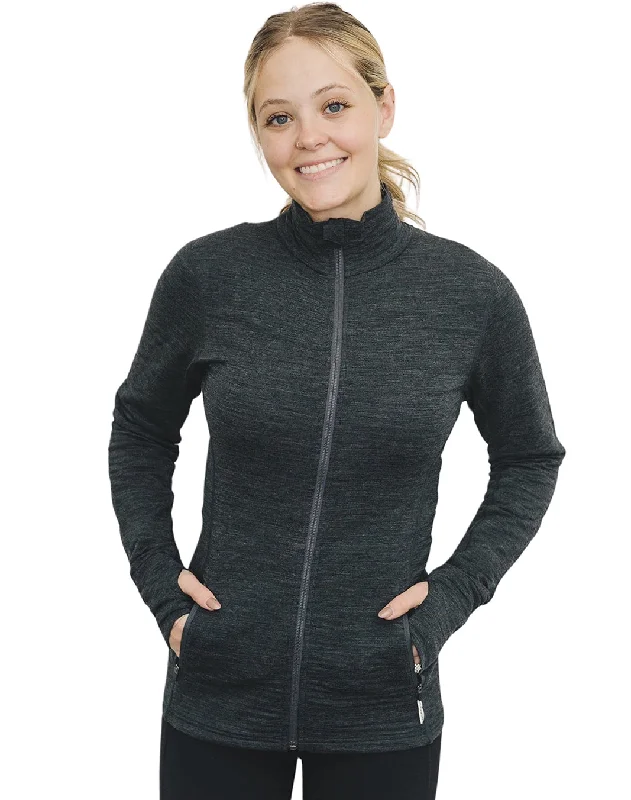 Women's Merino Natural Fleece Full-Zip Jacket, Charcoal Gray Cardigan Sweater Pullover