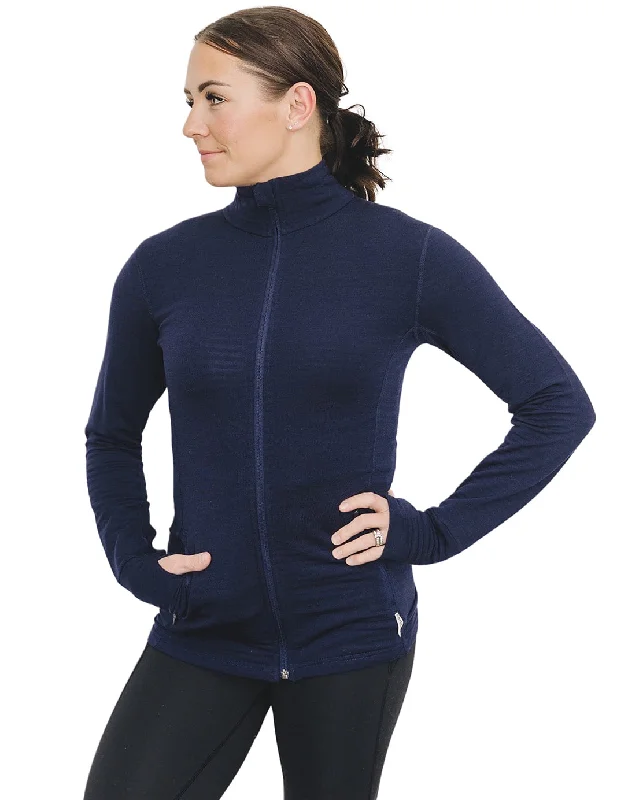 Women's Merino Natural Fleece Full-Zip Jacket, Cosmic Blue V-Neck Jacket Boat Neck Jacket Square Neck Jacket